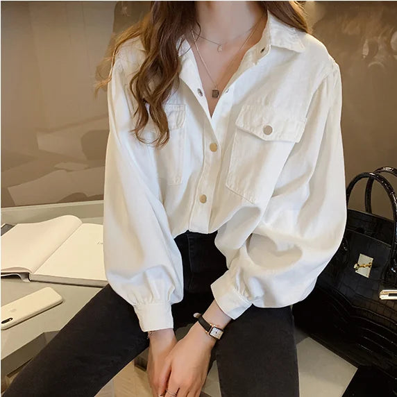 Chic Clothes Women's Blouse Women Collared Clothing Chemise New Tops White Collar Korean Aesthetic Long Sleeve Tunic Shirts Sexy