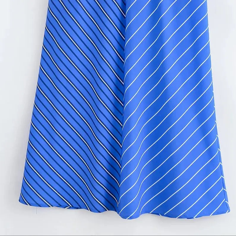 Ladies Summer New Midi Dress Fashion Vintage Striped Back Zipper Sleeveless Women Elegant Streetwear Dress Clothing