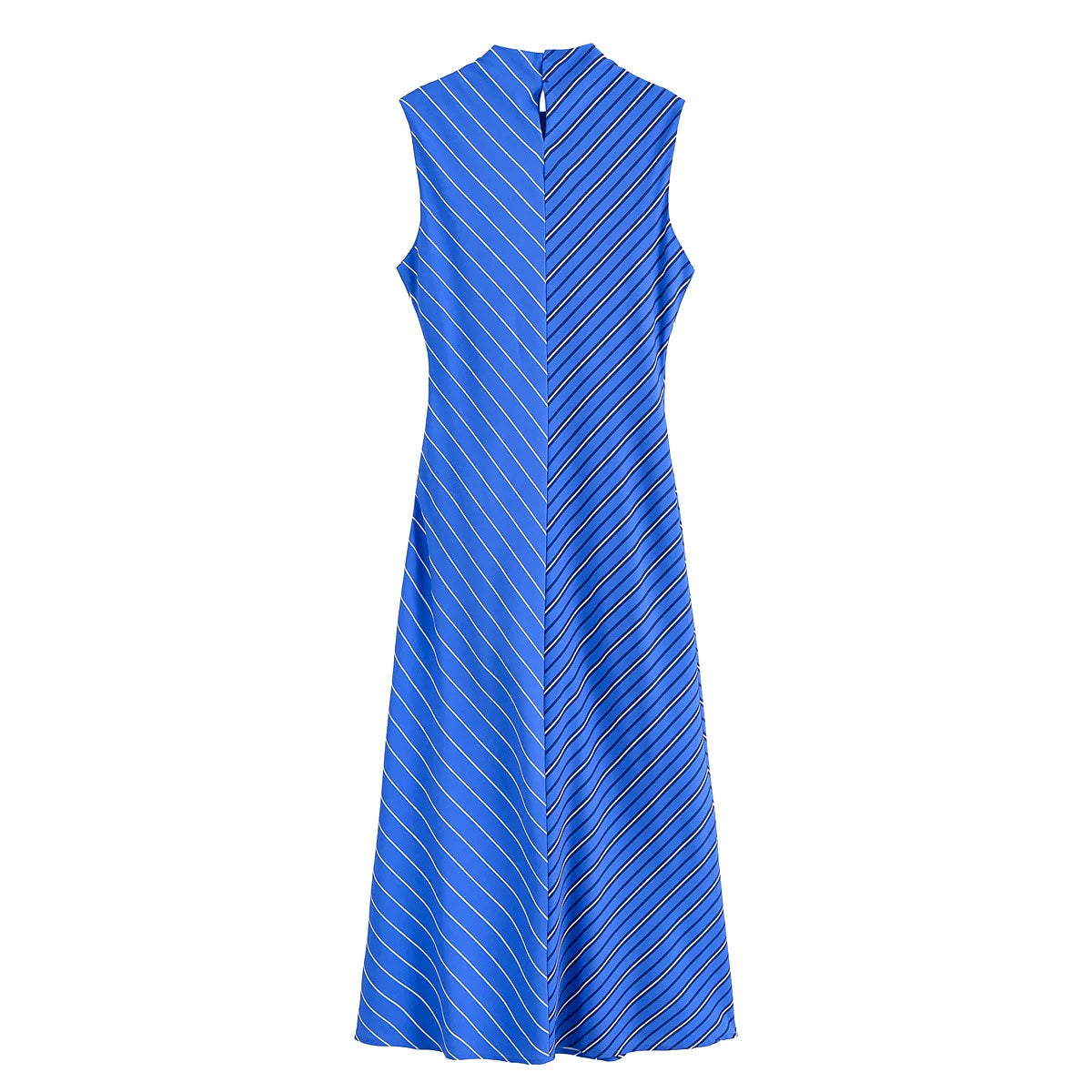 Ladies Summer New Midi Dress Fashion Vintage Striped Back Zipper Sleeveless Women Elegant Streetwear Dress Clothing