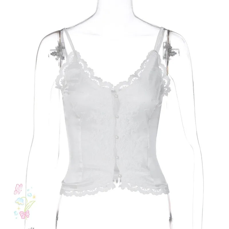 Ladies Summer Lace New Fashion Women Sleeveless Backless See Through Crop Top Female Vacation Club Streetwear Y2K Tees 2025